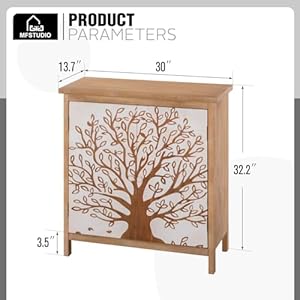 Mfstudio wood accent storage cabinet with 2 doors farmhouse tree pattern decorative cabinet buffet sideboard display cabinet for entryway living room  urban country home decor