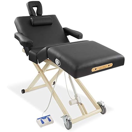 Saloniture Professional 4-Section Electric Lift Massage Table - Includes Armrest, Headrest, Face Cradle and Bolster - Black