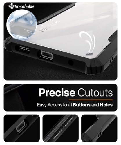Image of WOW IMAGINE Shock Proof Clear Protective Back Case for Realme 15 5G - AirEDGE Technology | 360 Degree Camera Protection | Transparent Hybrid Back Case Mobile Cover - Black