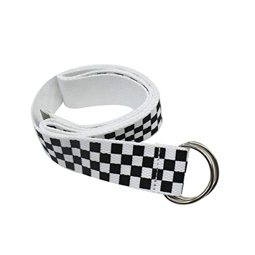 AIBEARTY Canvas Web Double D Ring Plaid Belt Silver Buckle Long Waistband for Women Men Teens2