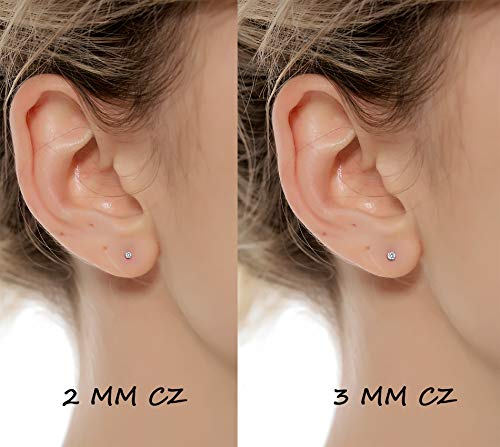 Tornito 12 Pairs Tiny Stud Earrings Stainless Steel Round Cubic Zirconia Barbell Stud Earrings Set For Men Women Screw Flat Back Earrings 2MM-3MM 20G3