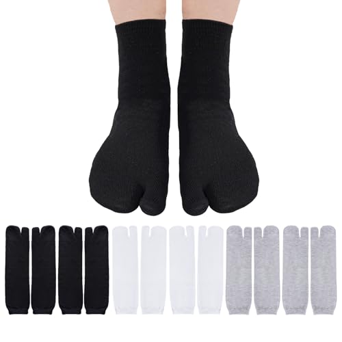 6 Pairs Flip Flop Socks Cotton Tabi Split Toe Socks Sandal Socks for Men Women, 3 Colors