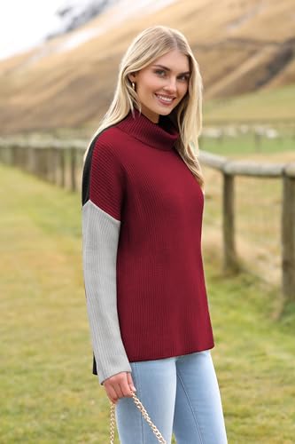 Image of Zeagoo Womens Turtleneck Sweater Fall Fashion 2025 Long Sleeve Chunky Knitted Pullover Color Block Trendy Jumper Top