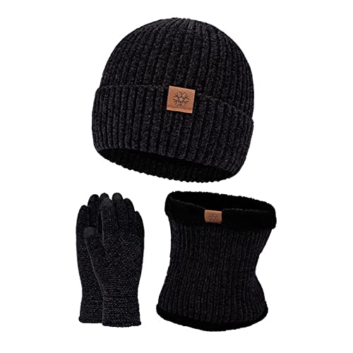 Bonnet écharpe gants pour femme adepte de running, ski et moto en hiver