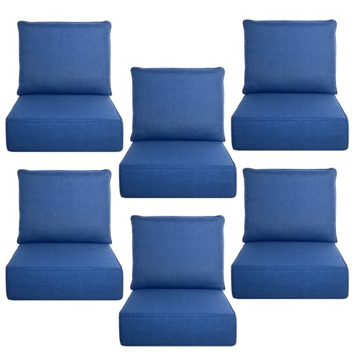Image of Luxury 6 inch Thick Outdoor Cushion Set 6-22x24 Patio Furniture Cushions with 28D High-Density Foam, Water-Resistant & Fade-Resistant Fabric, Removable Covers for Patio Furniture Sofa Couch -Blue