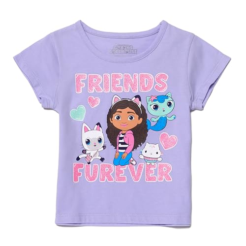 Gabby's Dollhouse Friends Furever T, Girls Cute Short Sleeve Shirts for Toddlers, Purple
