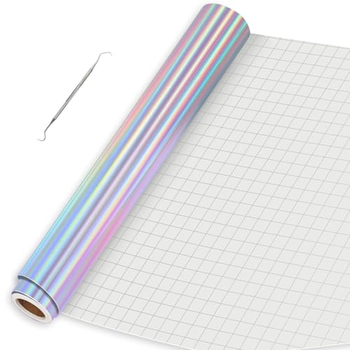 IModeur Holographic Permanent Vinyl - 12" x 8 FT Permanent Adhesive Vinyl Roll for Cup Deco, Party Decoration, Sticker.