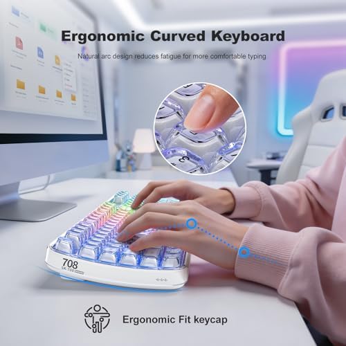 GEEZER Computer Backlit Keyboard White Crystal - Full-Size Bluetooth Wireless Rechargeable Transparent Keycap Portable Keyboards Compatible with Windows, Laptop, PC, Desktop — view 4