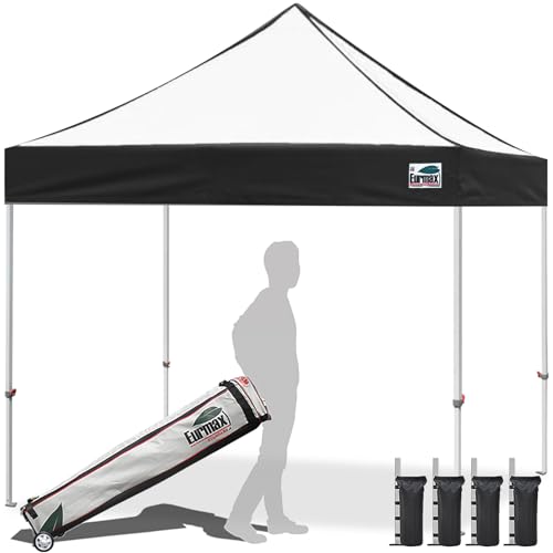 Eurmax USA 10x10ft Pop Up Canopy,Commercial Instant Tent for Outdoor Events,Patented No-Tip Rolling Storage Bag with 4 Sandbags,UV & Water Resistant,Heavy Duty Portable Shelter Gazebo,Black&White