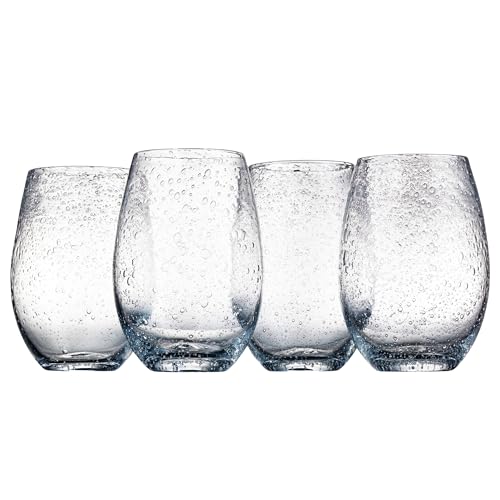 Artland Stemless Wine Glass, Set of 4 | Iris Seeded Design, Clear | Drinking Glass for Parties and Everyday Use - Wine, Champagne, Cocktail | Glassware & Barware Essentials