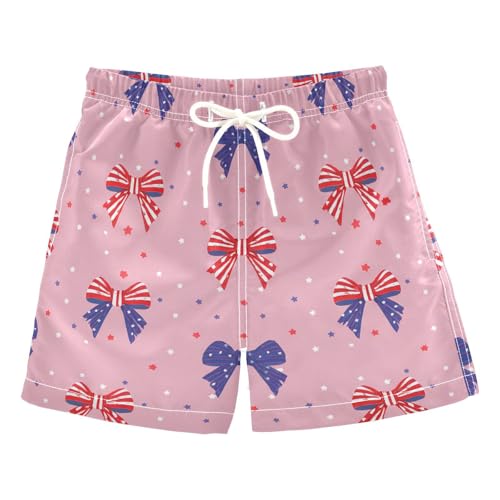 YANENDIE Boy Swim Trunks Independence Day Bows Summer Beach Quick Dry Swimsuit Bathing Suit, 2-8T