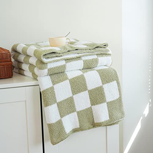 Checkered Throw Blanket Soft Fuzzy Lightweight Warm Preppy Aesthetic Decor For Couch,Chair,Sofa,Bed(Sage Green,51"X63") #TOP3