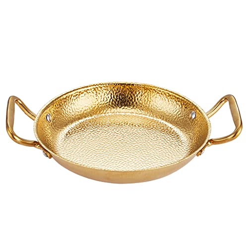 Paellera de acero inoxidable 304 de 6 tamaños, olla de paella martillada a mano antiadherente española con doble asa para hogares o restaurantes, 26 cm, dorado (oro 20 cm)