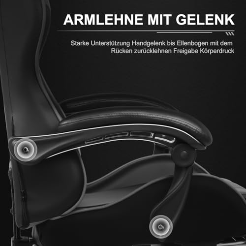 Miniatura 5 de Gtplayer Silla De Oficina Para Gaming, Masaje, Sillón, Silla Ergonómica Para Gamer, Con Reposapiés, Reposacabezas, Cojín Lumbar, Acolchado, Silla Giratoria, Gris