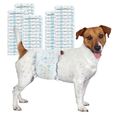 Disposable Dog Diapers Male 96 Count Belly Bands for Bale Dogs (Waist 11-16.5 in S) Super Absorbent Small Doggie Diapers for Heat Excitable Urination or Incontinence - Blue