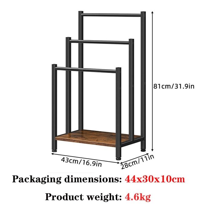 Porte-serviettes 3 niveaux en métal noir mat au design moderne sur pied - 5