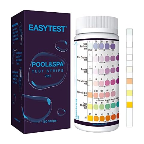 7-Way Pool Test Strips, 150 Quick & Accurate Pool and Spa Test Strips, Pool Water Test Kit - Chlorine, Bromine, pH, Hardness, Alkalinity, Pool Water Tests, Spa and Hot Tub Test Strips Cover