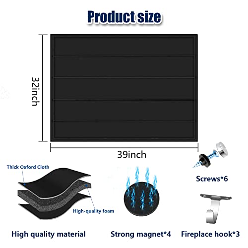 Magnetic Fireplace Blanket For Heat Loss, Black Indoor Fireplace Covers Keep Drafts Out Stops Heat Loss, Fireplace Draft Stopper With Built-In Magnet For Iron Fireplace Frame, Energy Saver (39"X32") #TOP1