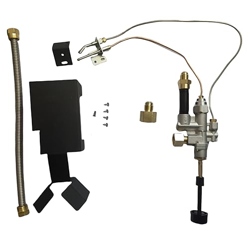 Americangaslogs Gas Fireplace Valve Manual Safety Pilot Control System for Gas Log Sets Compatible with Natural Gas & Propane Includes Heat Shield and Pilot Kit (Manual Silvery)