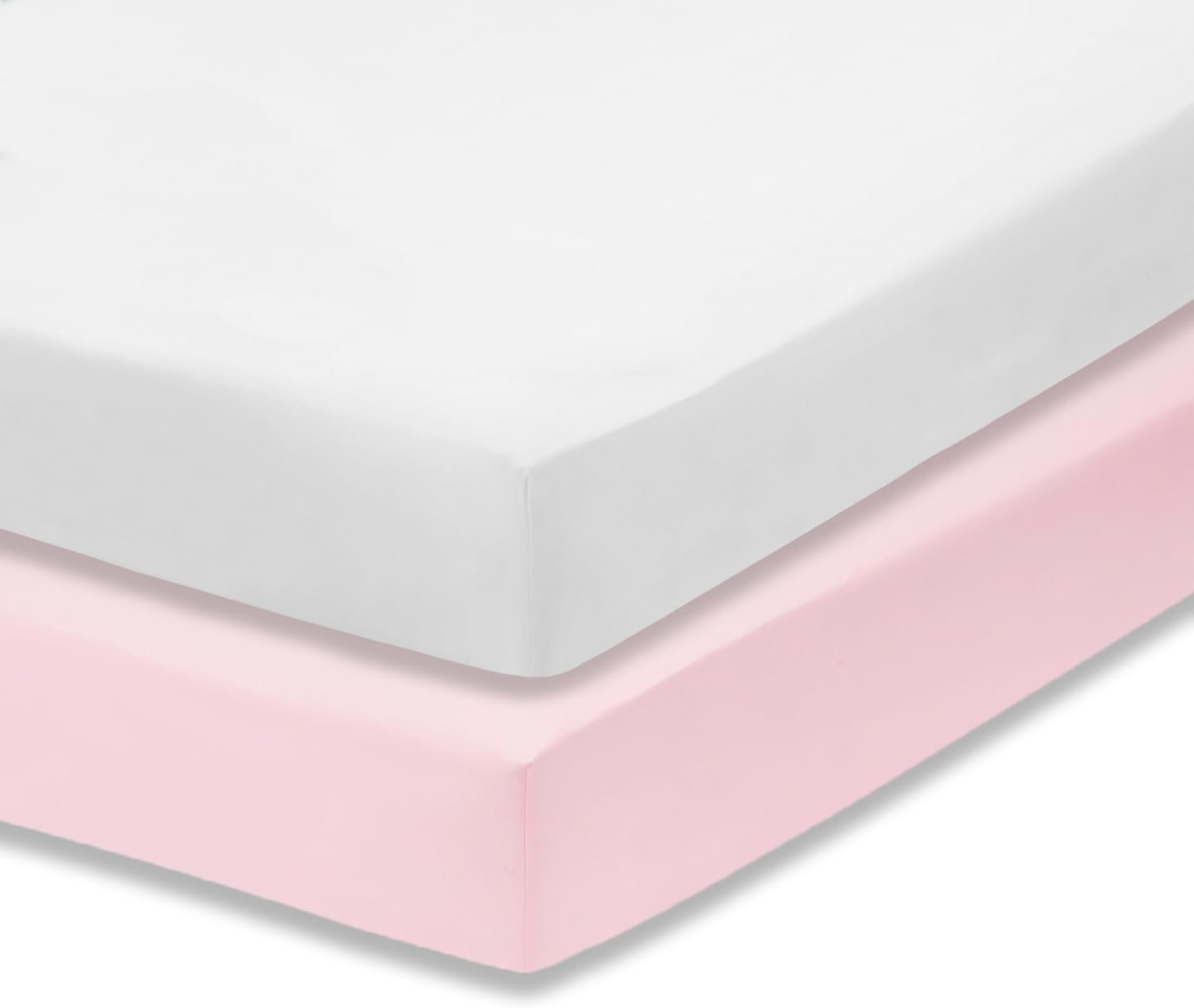 Everyday Kids 2-Pack Fitted Crib Sheets, 100% Soft Breathable Microfiber Baby Sheet, Fits Standard Size Crib Mattress 28in x 52in, Pink Nursery Sheet and White Nursery Sheet
