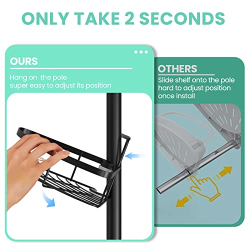 Seirione Rustproof Corner Shower Caddy Organizer, 4 Large Baskets For Storage Bathroom Accessories, Tension Pole Extend From 56 To 114 Inch, Black #TOP2