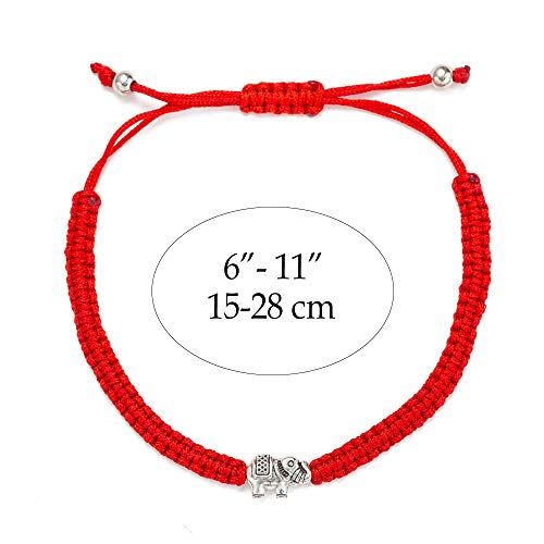 Kelistom 6Pcs Red String Evil Eye Charm Bracelets For Women Men Teen Girls Boys Handmade Macrame Braided Kabbalah Bracelet For Protection Friendship Adjustable (1 Elephant) #TOP1
