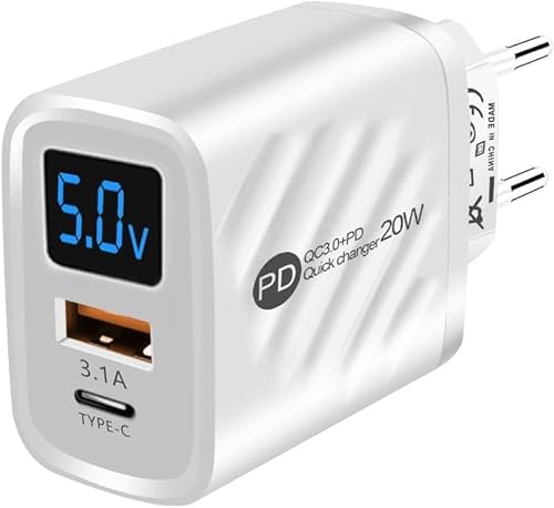 Chargeur USB C 20 W Multiple Avec PD&USB-A, Type C Rapide, Prise d'Alimentation Avec Écran LCD Pour IOS 15 Pro Max/14/11