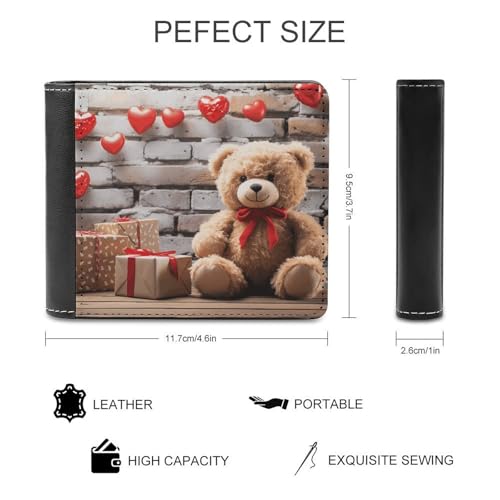 Cute Bear Valentine Gift Bifold Wallets for Men Pu Leather Durable Personalized Mens Wallets for Work Or Daily Use2
