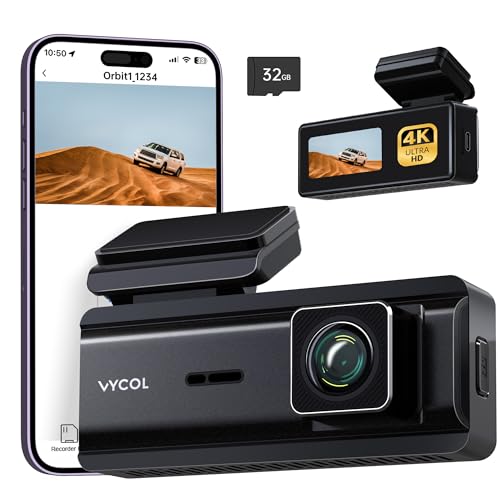 Vycol Dash Cam Front, 4K dash cam with Parking Monitor, car camera dash cam with free 32GB Card,...