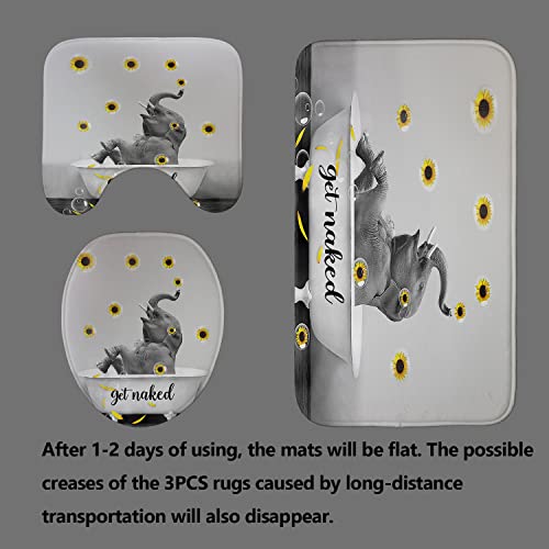 Fashion&Man Olebety 4Pcs/Set Naughty Elephant Shower Curtain,Funny Quote African Safari Animals Bathroom Decor, Waterproof Fabric Black And White Curtain Bath Rugs Toilet Mat, Sunflower & Bubble #TOP3