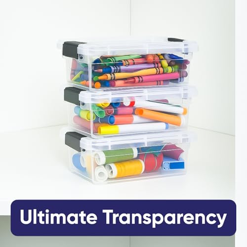 Image of Superio 0.7 Quart Mini Clear Plastic Storage Container with Lid, Stackable Small Organizer Box for Crayons, Art Supplies, Beads, Sewing, Stationery & Food Storage, 2 Pack