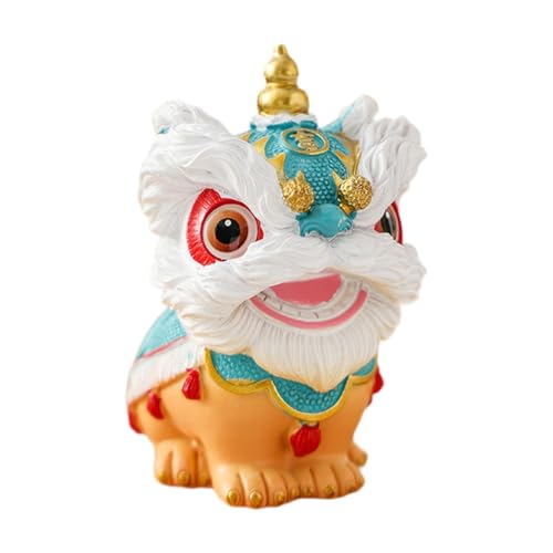 LOL-FUN 中国獅子舞像ディスプレイ装飾クラフト中国の新年の装飾樹脂置物棚ホームキャビネット用, 青緑