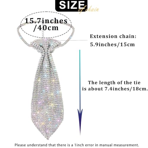 ELABEST Rhinestone Neck Tie Sparkling Tie Necklace Adjustable Diamond Tie for Women (Silver) by ELABEST - Used condition - Image 5