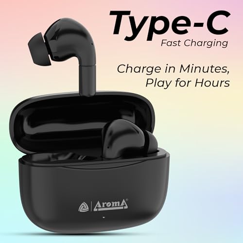 Image of AROMA TWS22 Zivo V5.4 True Wireless Earbuds, Punk Black | up to 60H Playtime, ENC, Fast Charging, Heavy Bass, Bluetooth