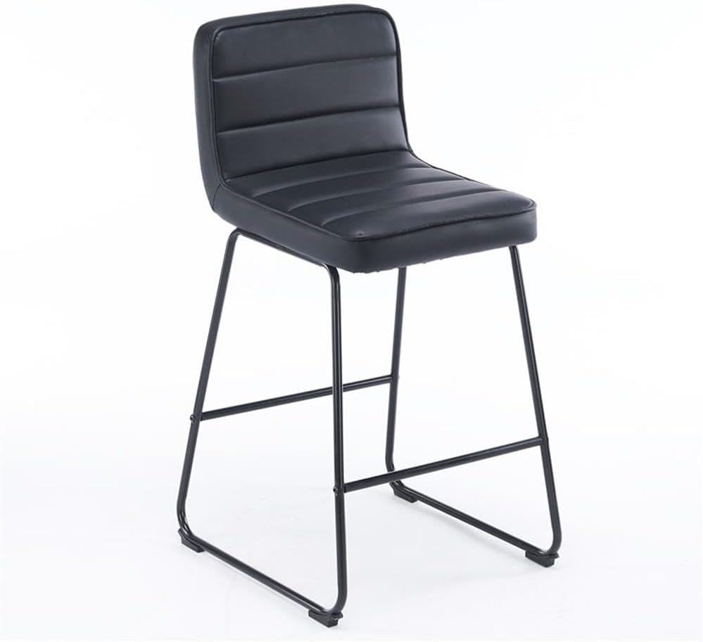 Pemberly Row Modern Faux Leather Barstools, 26 in Seat Height, Black Finish, Set of 3, Steel Frame with Cushioned Seats, Matte Black Contemporary Design for Kitchen or Basement Counter/Table Use