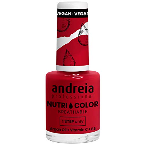 Andreia Professional NutriColor Atmungsaktiver Nagellack - Veganer und Tierversuchsfreier - Nagelkunst Nagellack mit langanhaltendem Glanz-Finish - Farbe NC38 Tiefrot – 10.5ml