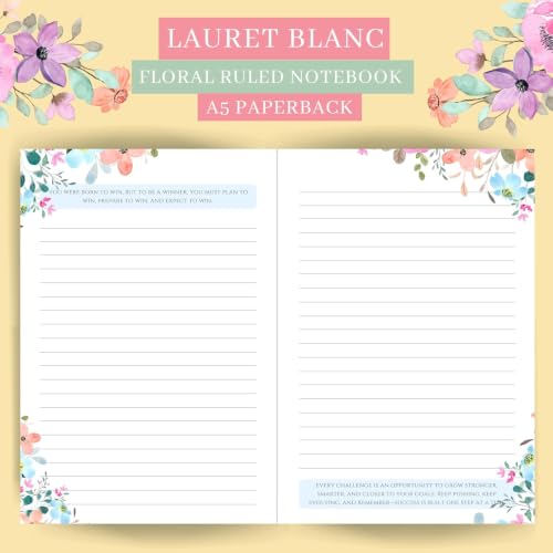 Image of LAURET BLANC Floral Notebook Journal - A5 Size, 144 Ruled Pages, 90 GSM, Paperback (Be The Energy You Want To Attract.)
