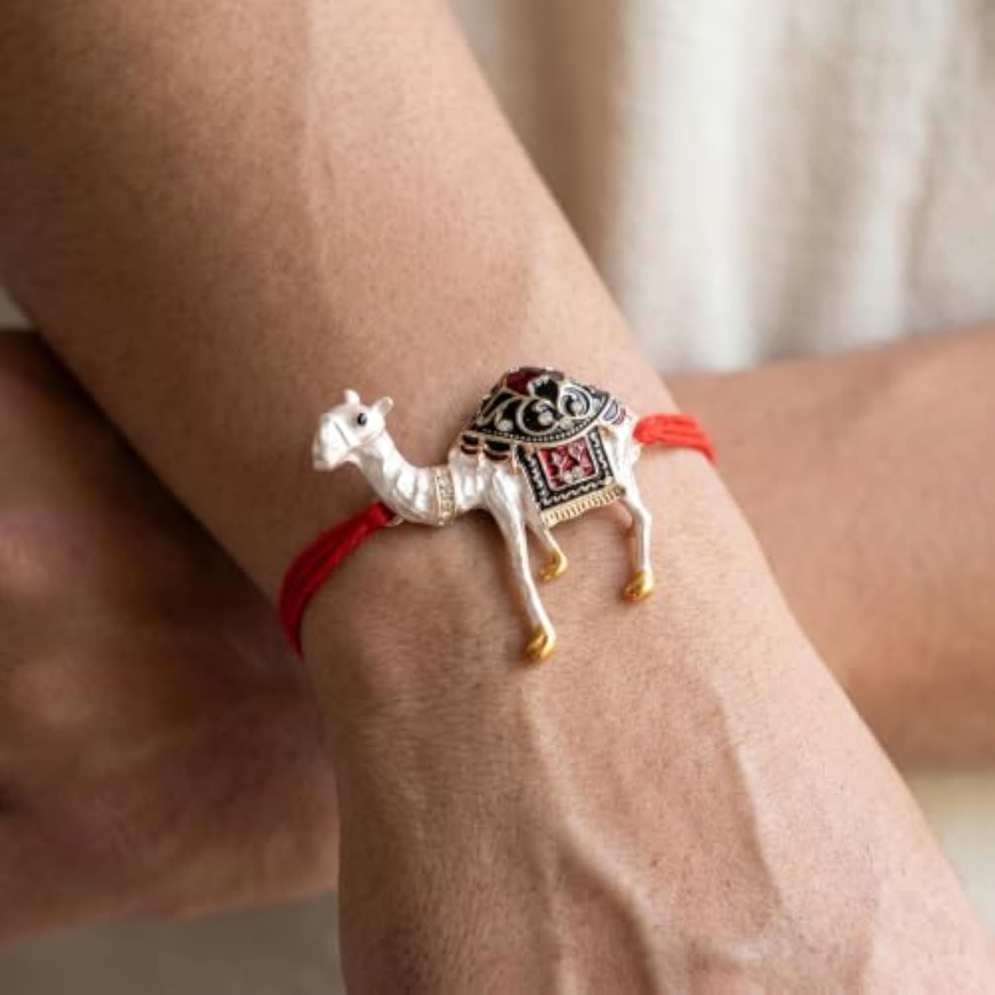Designer Meenakari Camel Rakhi for Brother with Roli & Chawal