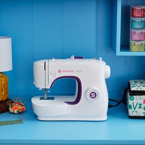 Image of SINGER M3500 Lightweight & Portable Sewing Machine with Accessory Kit | 110 Stitch Applications, LED Light & 1-step Buttonhole | Great for Quilting, Crafts & Mending | 32 Built-in Stitches, Includes Accessory Kit, 15 Class Transparent Bobbins, All-Purpose, Zipper, Button-Sewing Feet