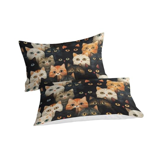 Microfibre sets housse de couette chat fermeture éclair anti-plis lit adolescent