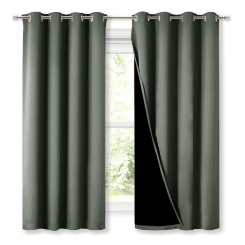 Image of NICETOWN Dark Mallard 100% Blackout Lined Curtains, 2 Thick Layers Completely Blackout Window Treatment Thermal Insulated Drapes for Kitchen/Bedroom (1 Pair, 52" Width x 63" Length Each Panel)