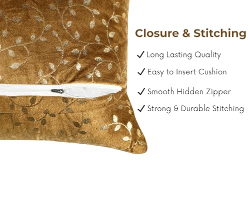 Image of RD TREND Premium Velvet Cushion Covers Set of 2 | Soft Decorative Throw Pillowcases for Sofa, Bed & Living Room | Cushion Cover 18 inch x 18 inch (45x45 cm) Golden Brown