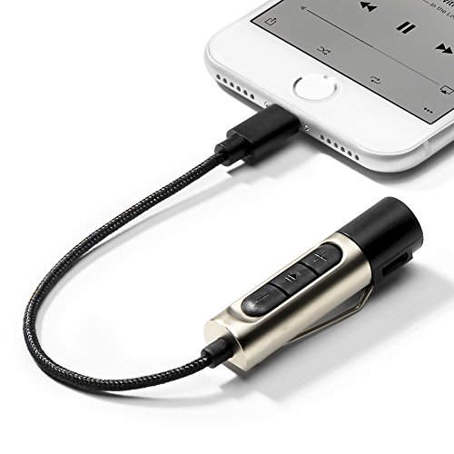 GMYLE 2 in 1 Lightning iPhone 7 Adapter with Earphone Jack/Charger, Lightning to 3.5mm Audio Jack Cable with Charging Port and Control Panel for iPhone 7/7 Plus (Not for Phone Call)(Black)