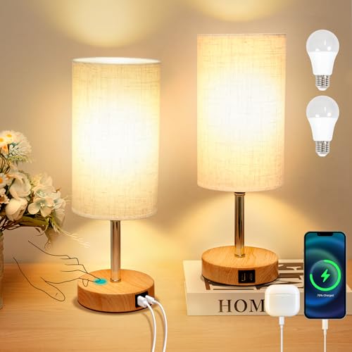 Görvitor Lot de 2 lampes de chevet tactiles à intensité variable avec ports de charge USB-A/C,...