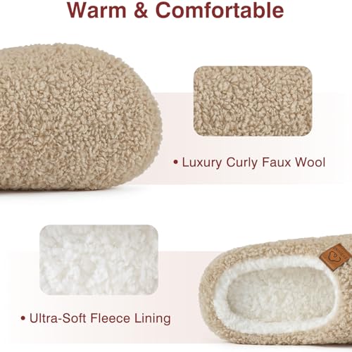 Image of Evshine Memory Foam Fuzzy Slippers for Women Curly Fleece House Shoes | Indoor Outdoor, Comfy and Warm Fur Lining, Non-slip Rubber Sole, Bedroom Slip on, Cozy, Cushioned, Machine Washable