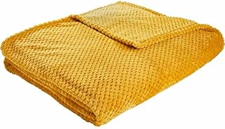 wilko Ochre Waffle Throw, Waffle Texture, Machine Washable, Super Soft Yellow Fluffy Blanket, 100% Polyester, Generous 200 X 240Cm Size