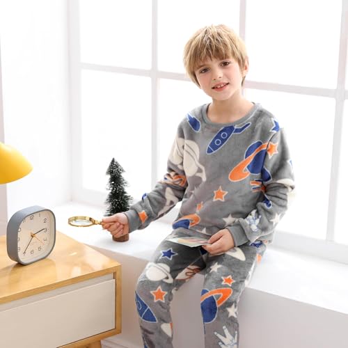 V.&GRIN Boys Fleece Pajamas, Soft Cozy Pullover Sweatshirt Pants Set for Kids 7-16 Years3