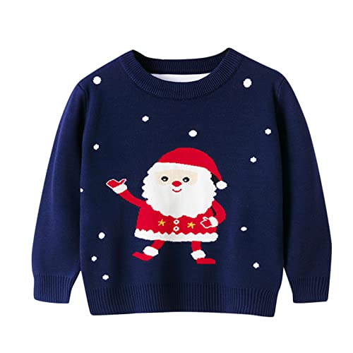 EnJoCho Toddler Boys Girls Christmas Cartoon Santa Snowfakle Prints Sweater Long Sleeve (Navy, 3-4 Years)