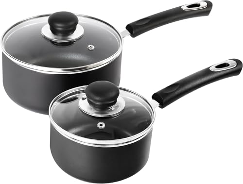Image of Utopia Kitchen Nonstick Stock Pot Saucepan Set with Lids, 1 Quart and 2 Quarts Multipurpose Stock Pots Set for Home, Kitchen or Restaurant, Grey & Black