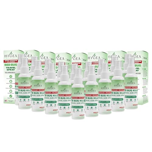 Hygea Natural Extra Strength Bed Bug Killer 3oz Travel Spray &ndash;TSA Approved - New Formula 66% Stronger- Stain & Scent Free Treatment &ndash; Natural Formula - Child & Pet Safe (50 Pack)